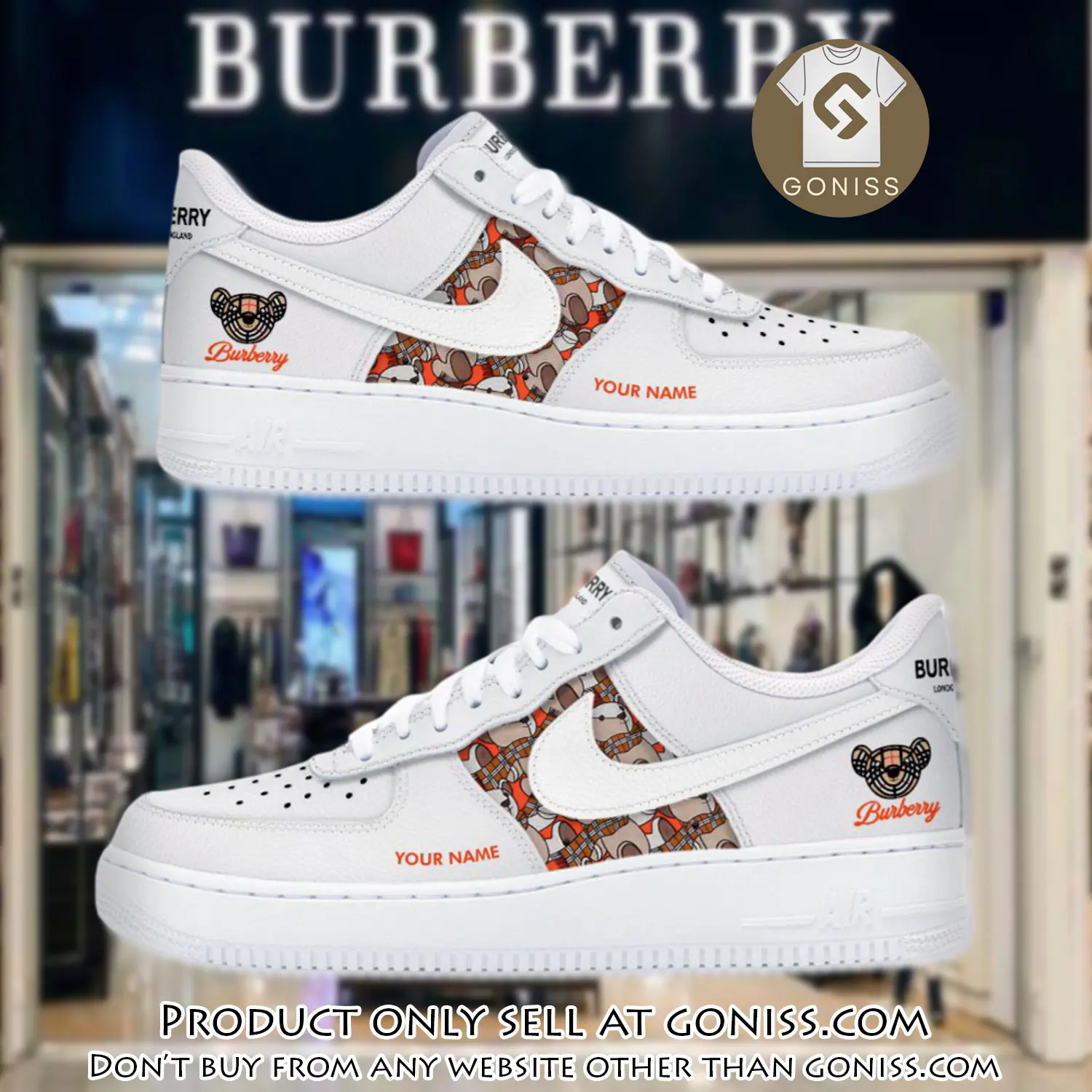 Personalized burberry luxury air force 1 sneakers limited af1 shoes oaf1000 gn5024127